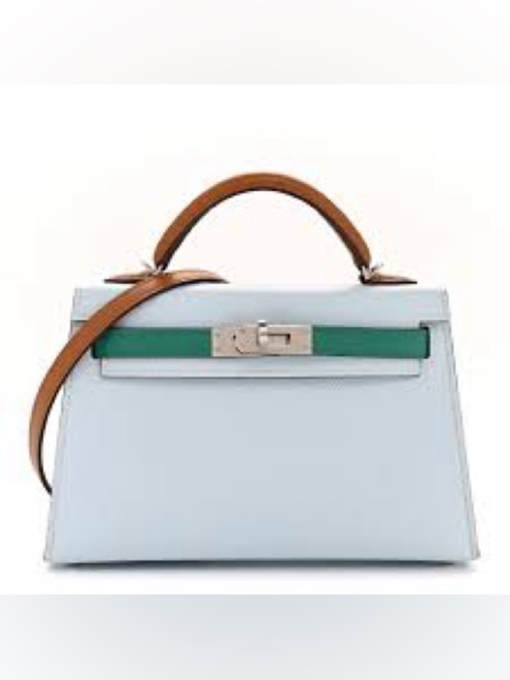 Tricolor white Brume green Vert Jade tan Gold PHW machine stitched Epsom sellier